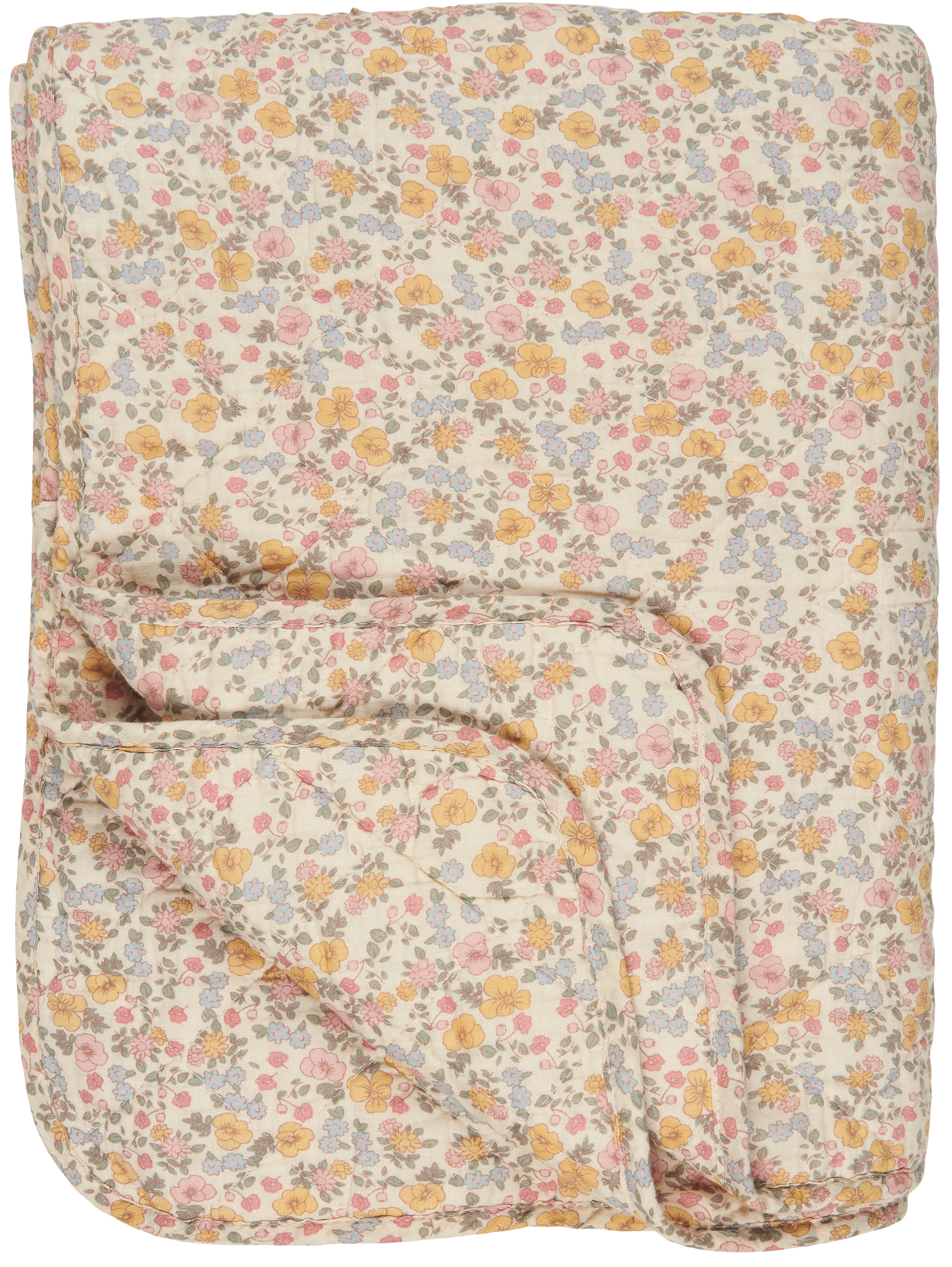 Ib Laursen quilt rosa, gule og blå blomster 130x180cm.-logo