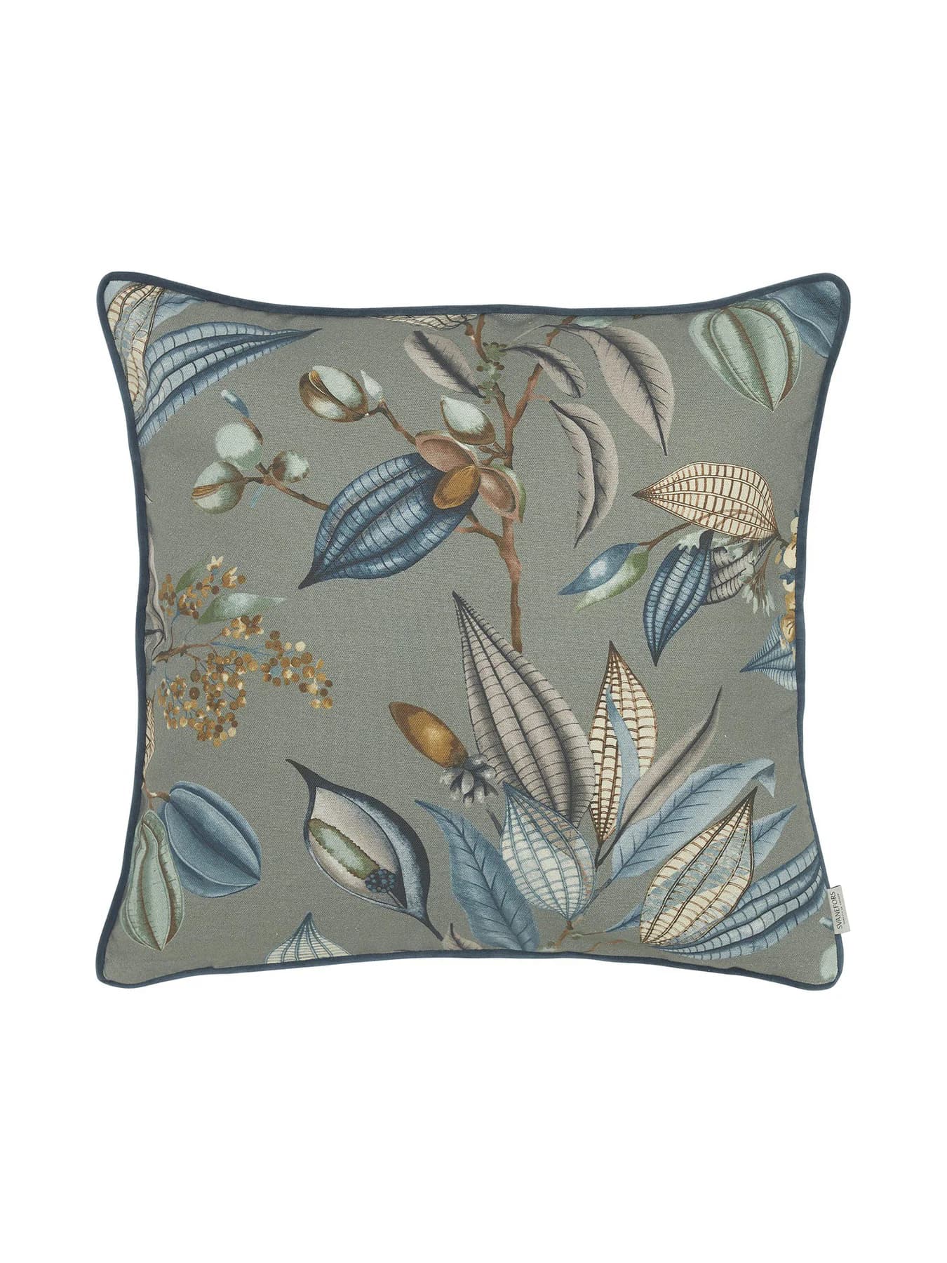 Svanefors pudebetræk m/blomster isblå 45x45cm. -logo