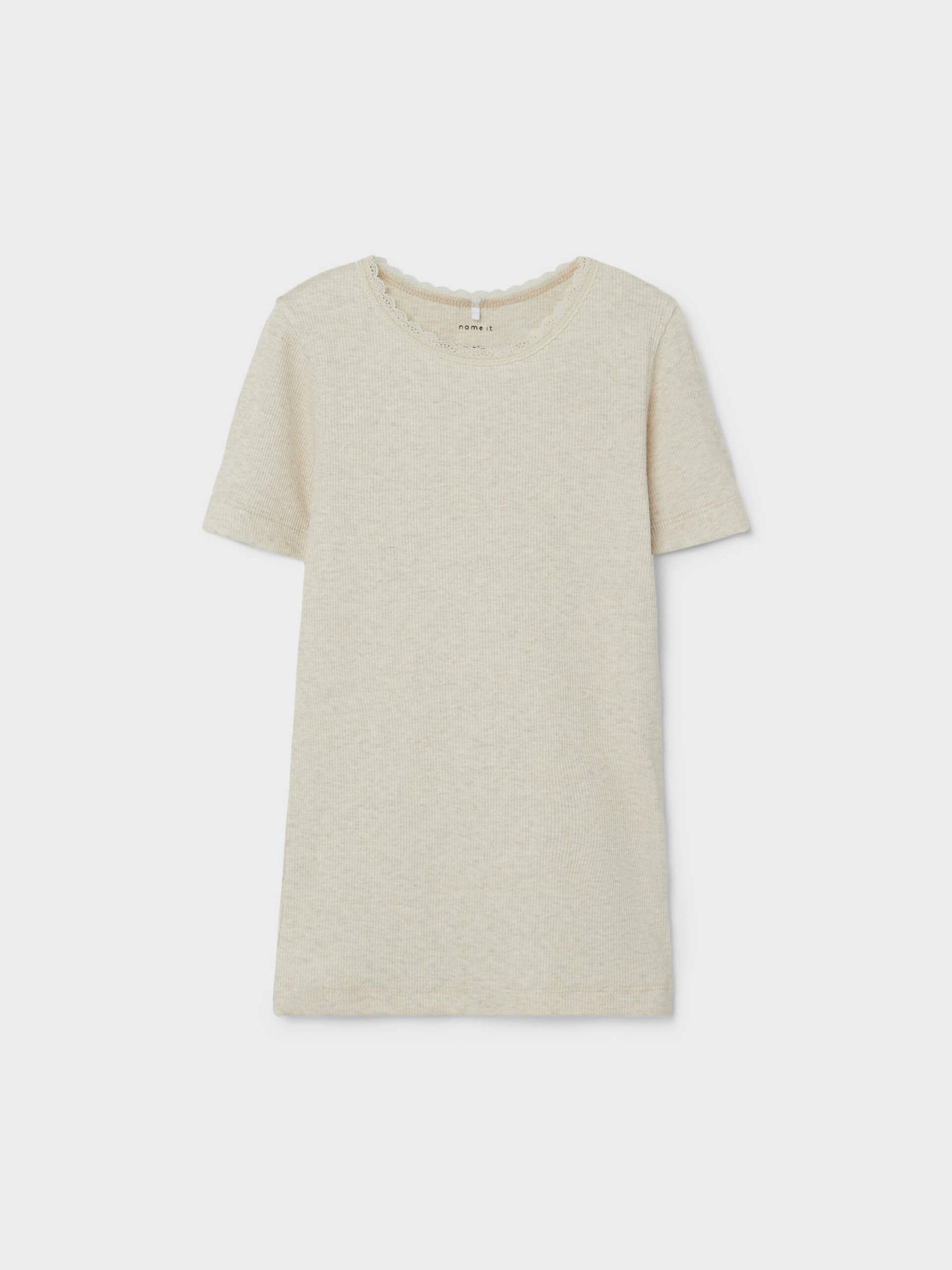 Name It - T-shirt m/ rib blondekant beige 146/152-logo