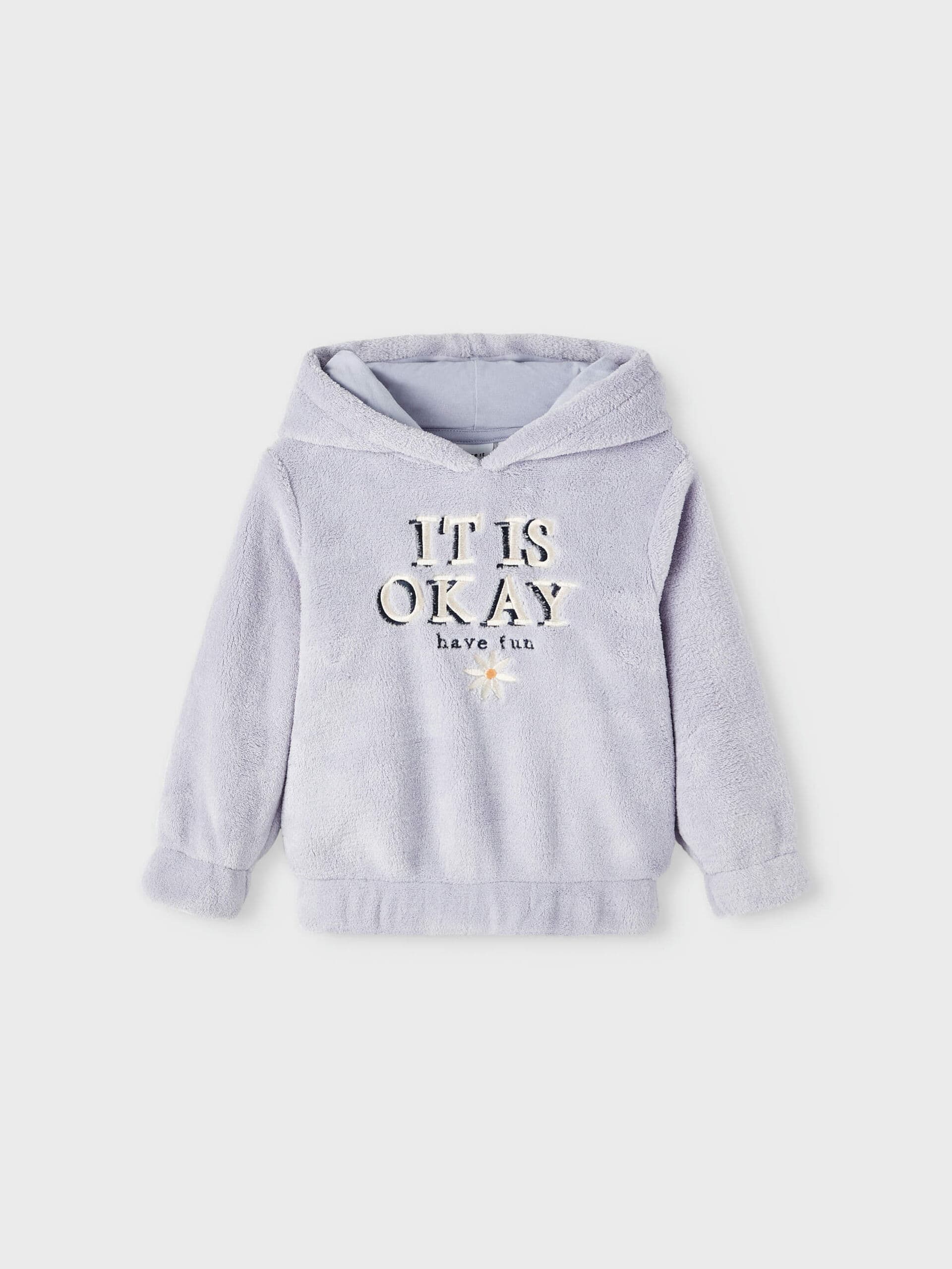 Name It - Langærmet teddy hoodie m/ tekst lyse lilla 104-logo