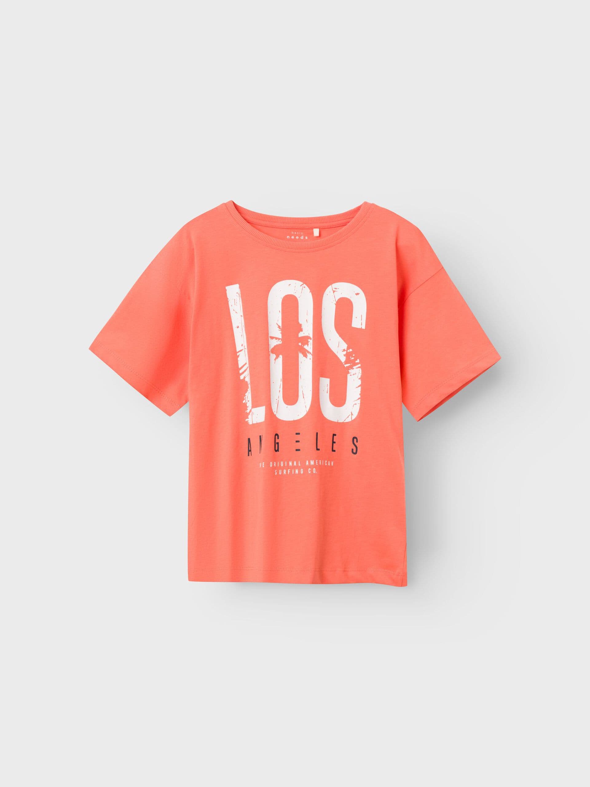 Name It - T-shirt m/ print coralfarve 134/140-logo