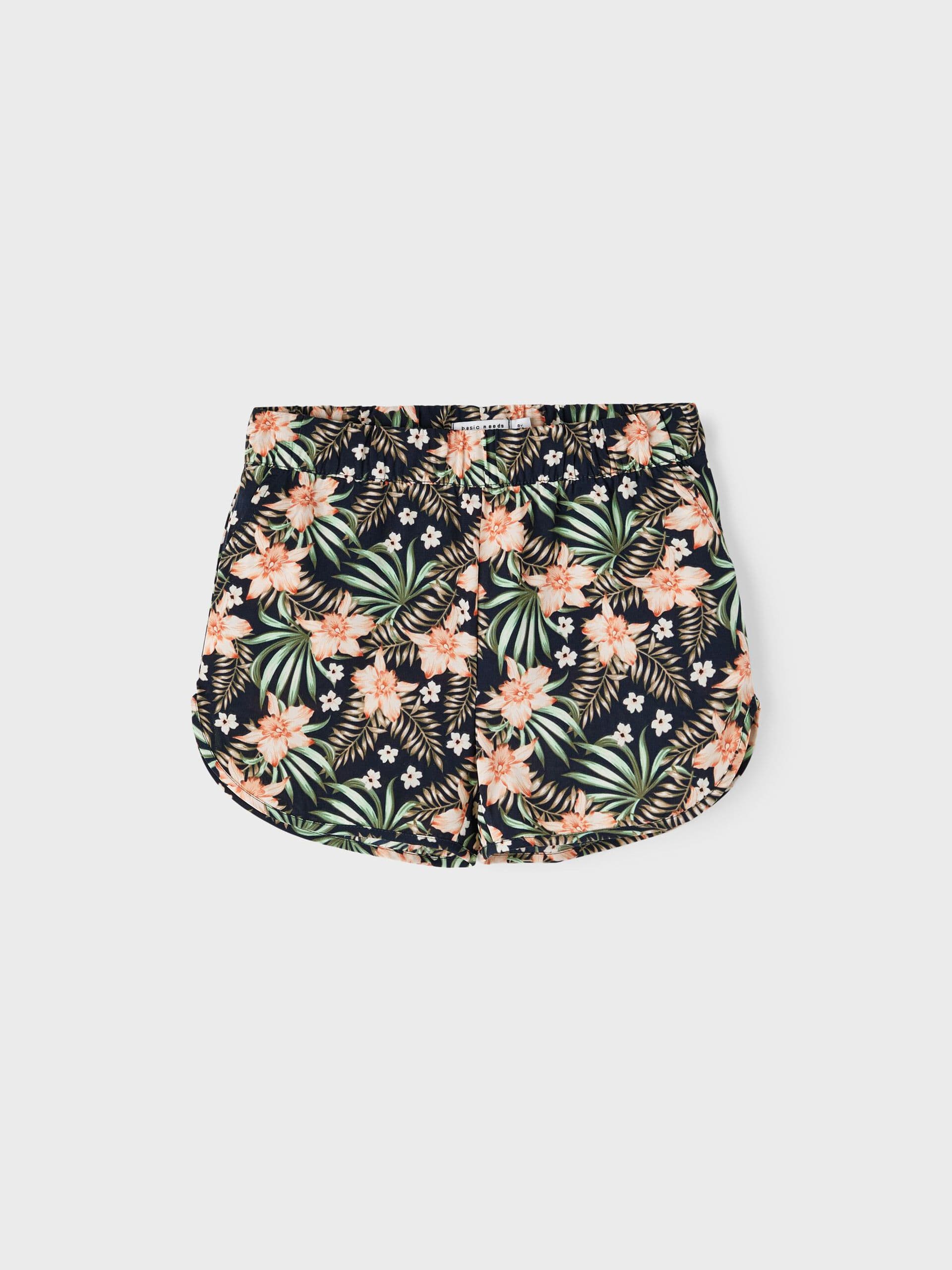 Name It - Shorts m/ blomsterprint mørkeblå 122-logo