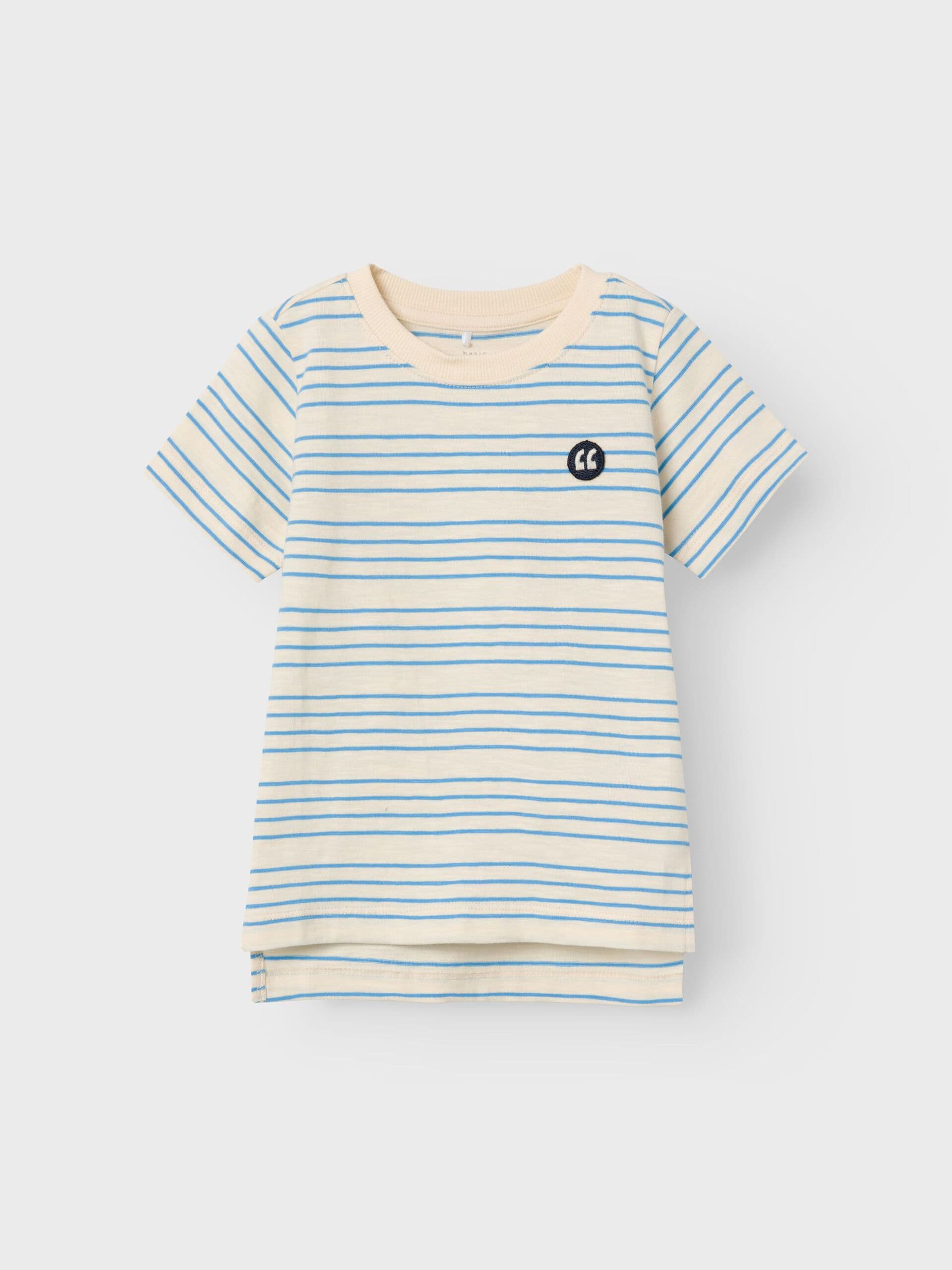 Name It - T-shirt m/ blå striber hvid 110-logo
