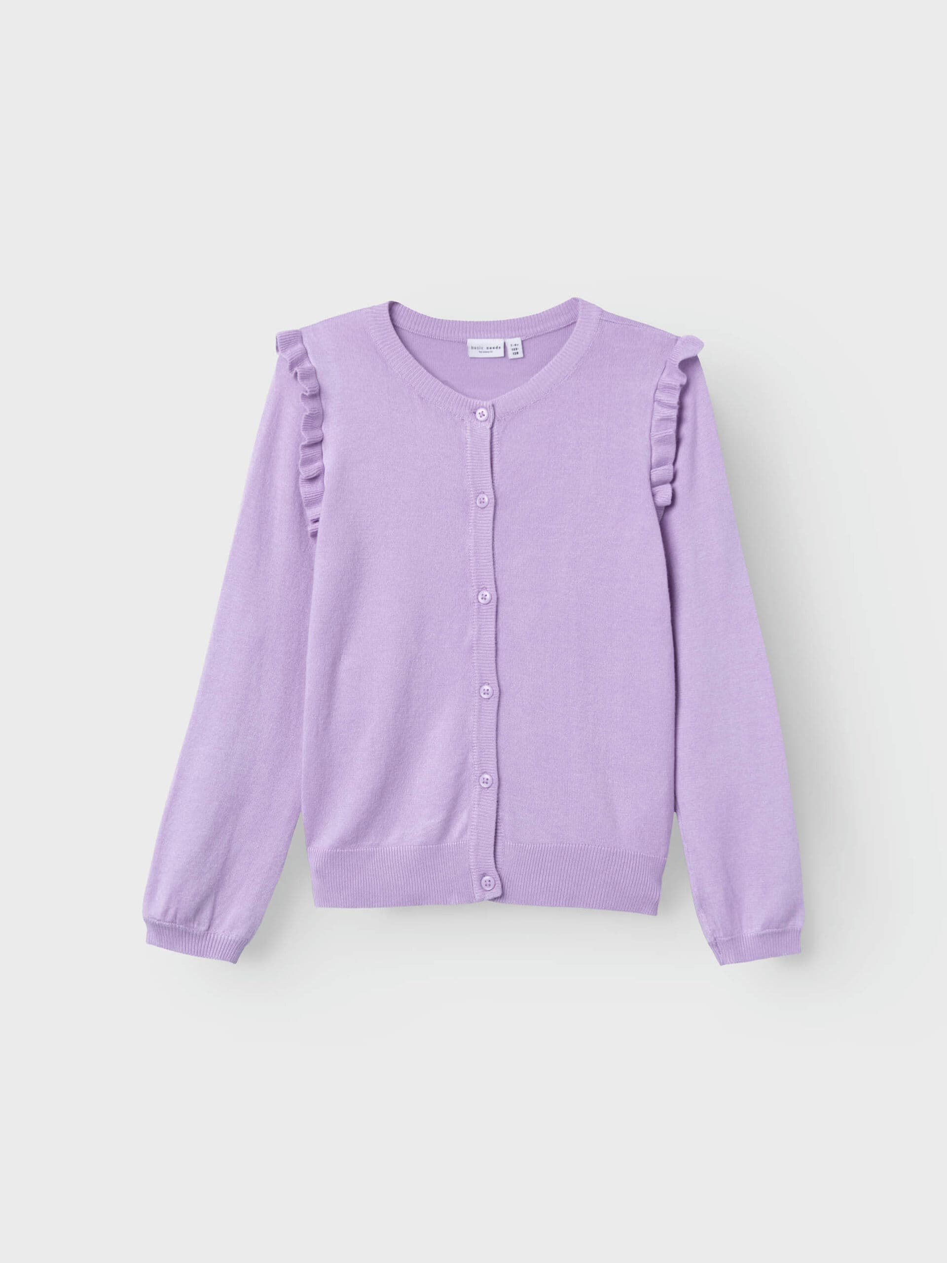 Name It - Langærmet strikket cardigan m/ flæser lilla 122/128