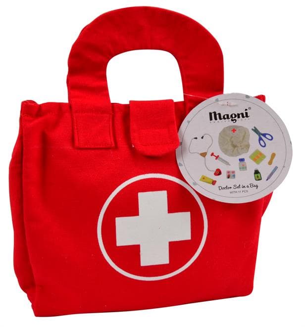 Magni - Doktorsæt i taske med 11 dele i træ-logo