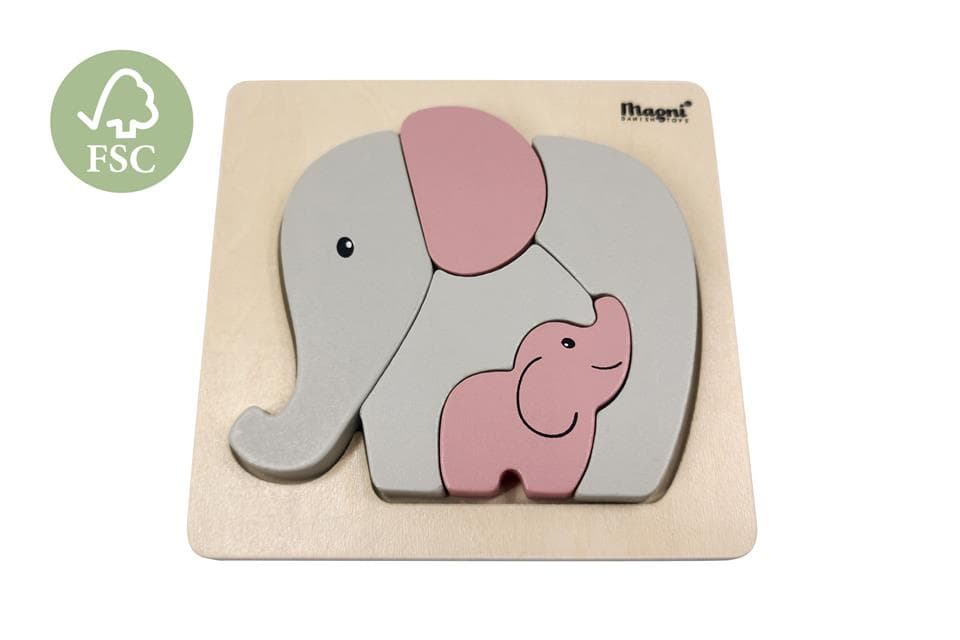 Magni - Elefant puslespil - lyserød, i 100% FSC træ-logo