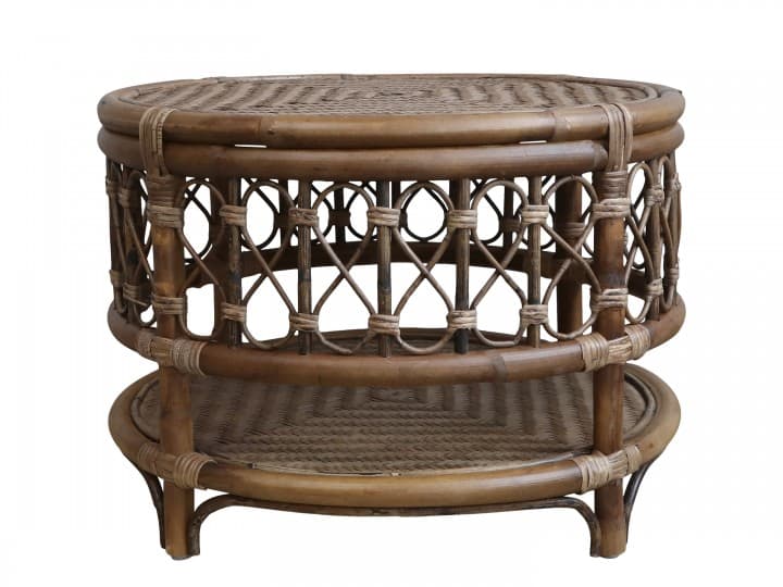 Chic Antique - Anor rattan Bord i flet m. hylde H42 Ø58 cm natur-logo