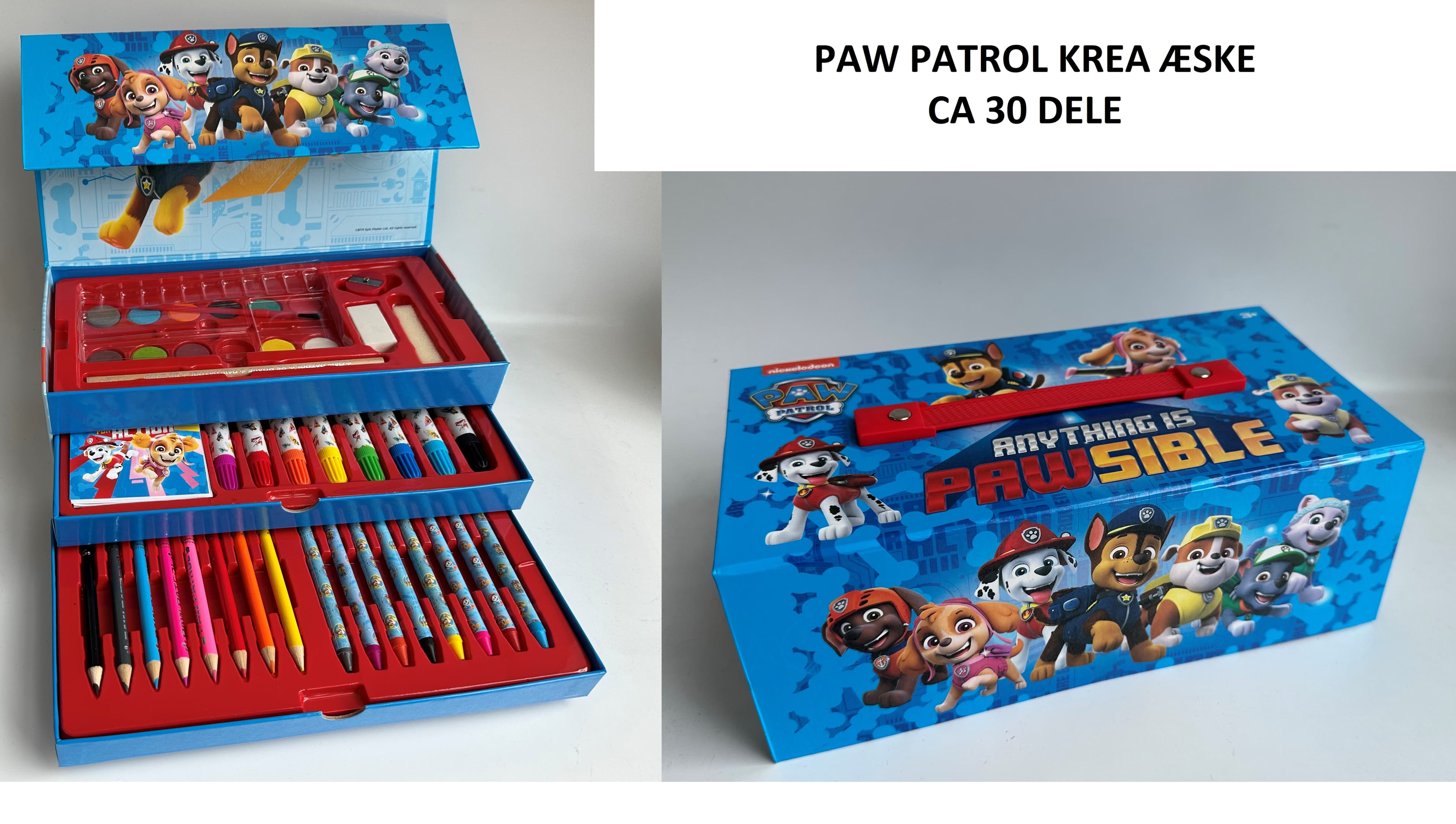 Paw Patrol male & tegne boks m/3skuffer 42 dele-logo