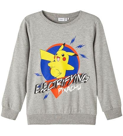 Name It - Langærmet sweatshirt m/ pokemon pikachu grå 146/152-logo