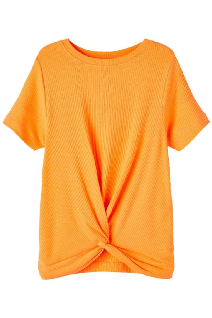 Name It - T-shirt m/ rib knude detalje orange 134/140-logo