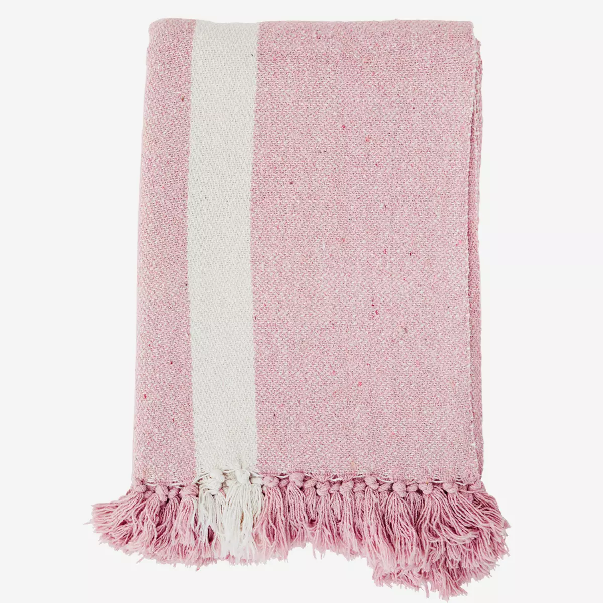 Madam Stoltz stribet plaid i rosa/off white 125x175 cm. -logo