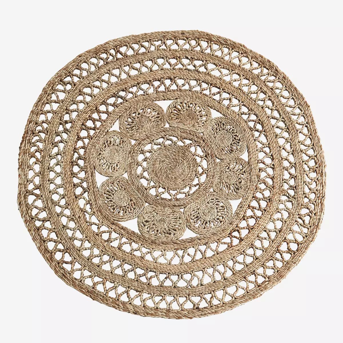 Madam Stoltz rundt jute gulvtæppe D120 cm. -logo