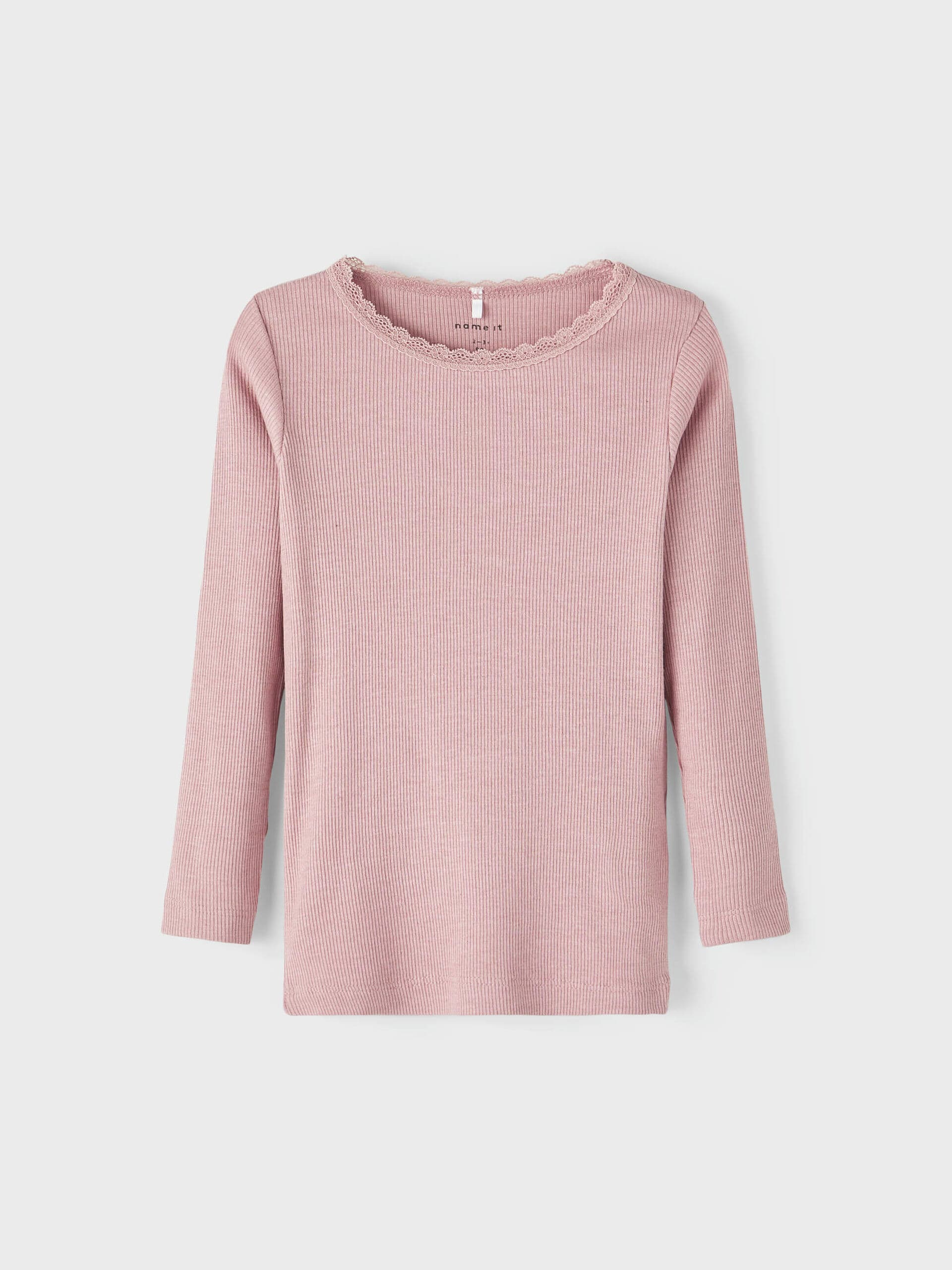 Name It - Langærmet bluse m/ blondekant rosa 104-logo