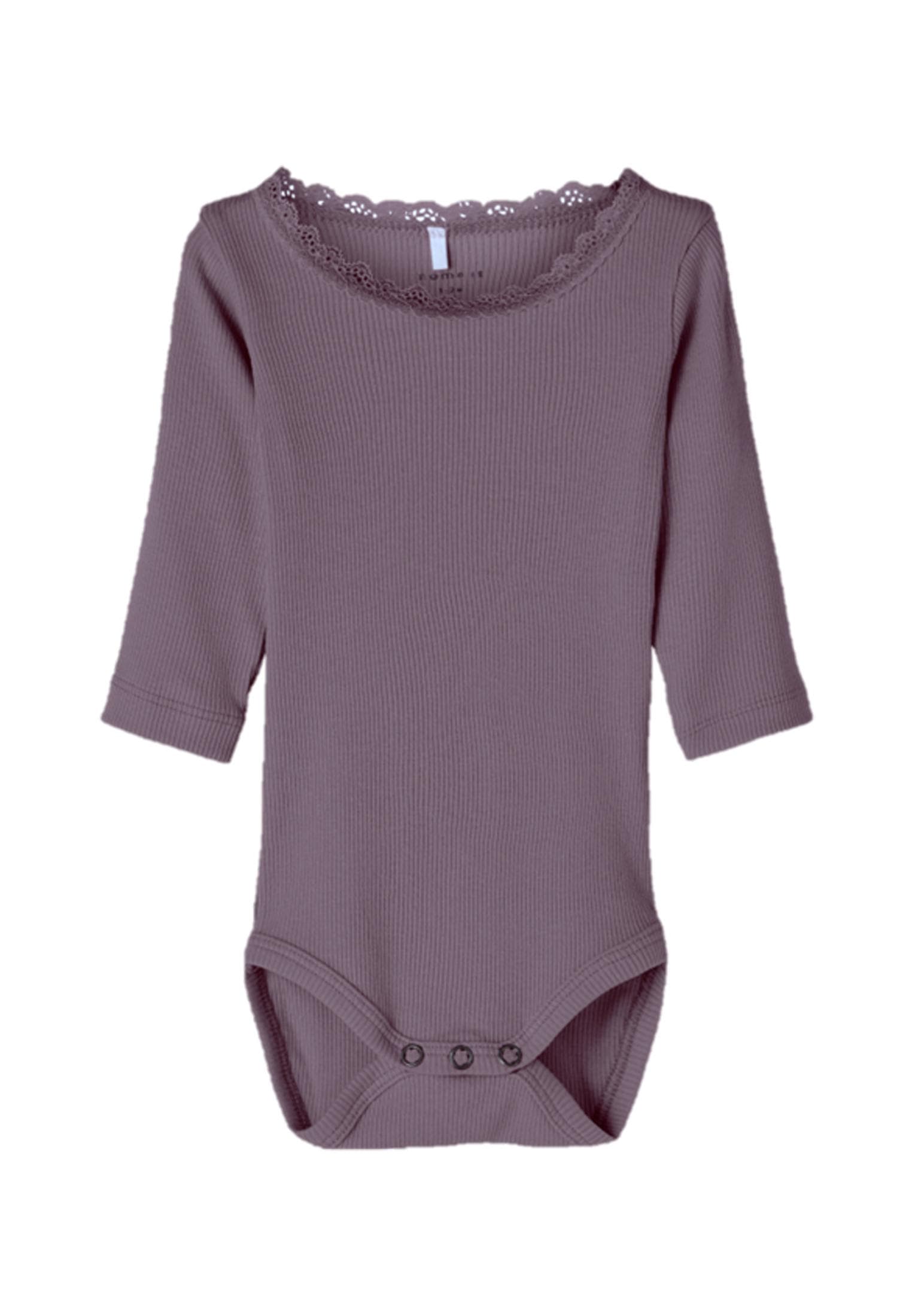 Name It - Langærmet bodystocking m/ blondekant lilla 80-logo