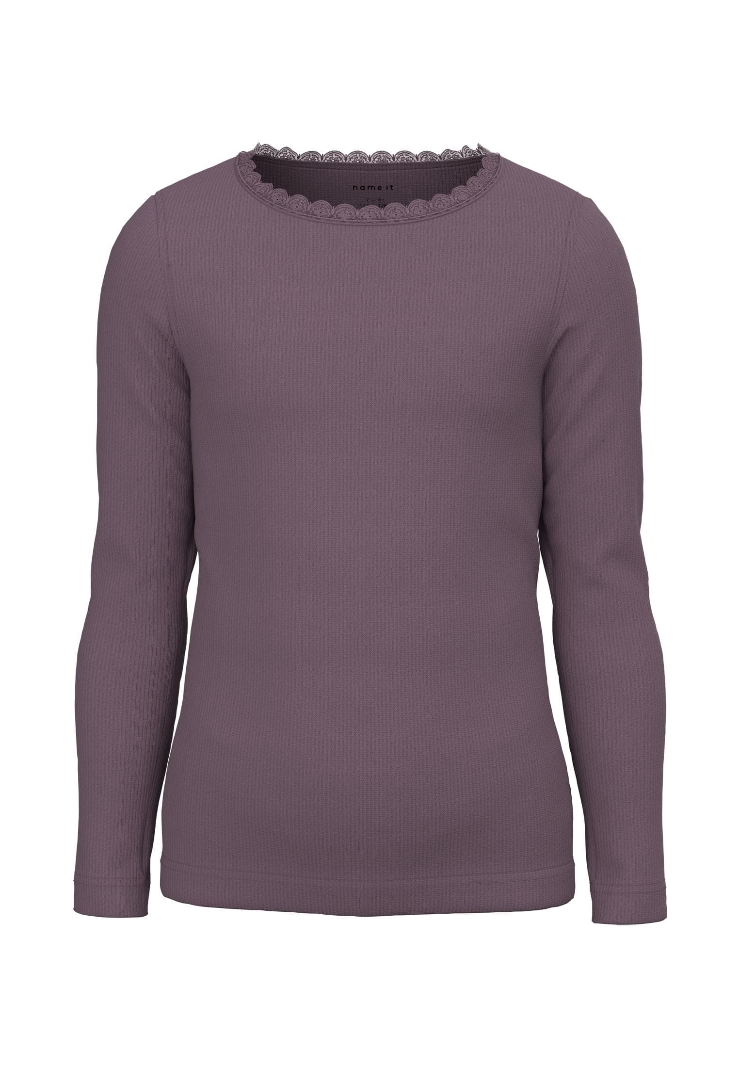 Name It - Langærmet bluse m/ blondekant lilla 110-logo