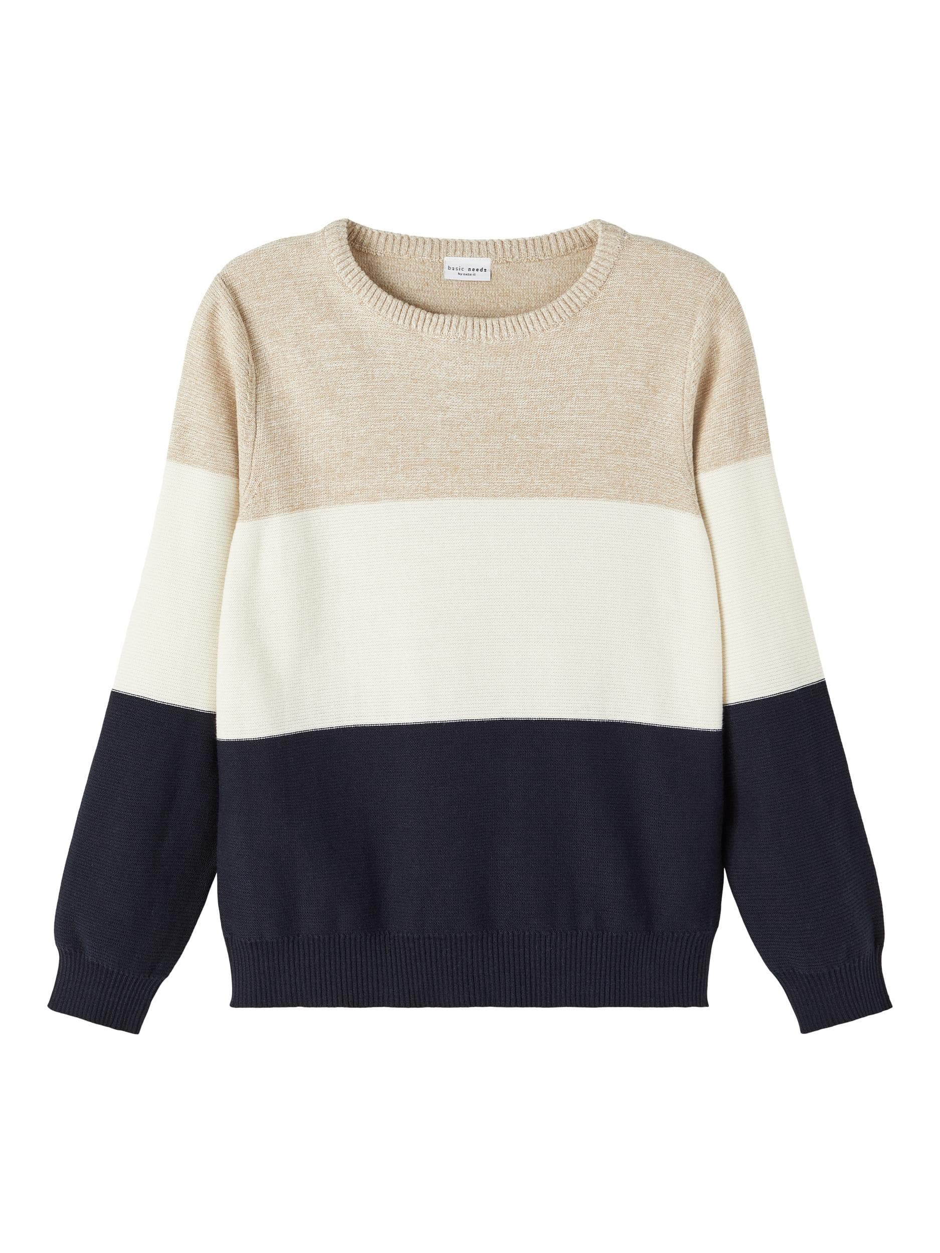 Name It - Stribet pullover beige, hvid og sort 134/140-logo