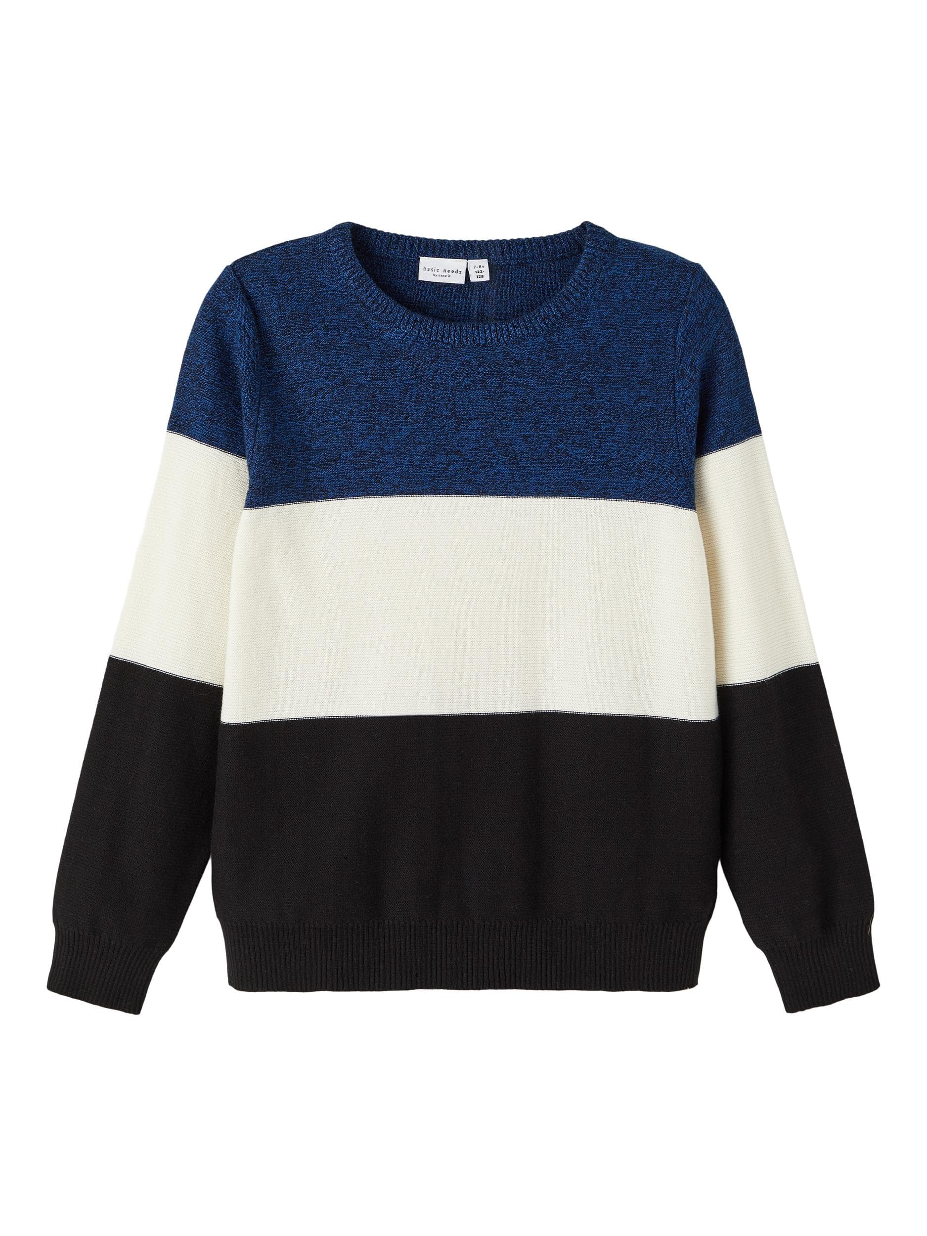Name It - Stribet pullover mørkeblå, hvid, sort 146/152-logo