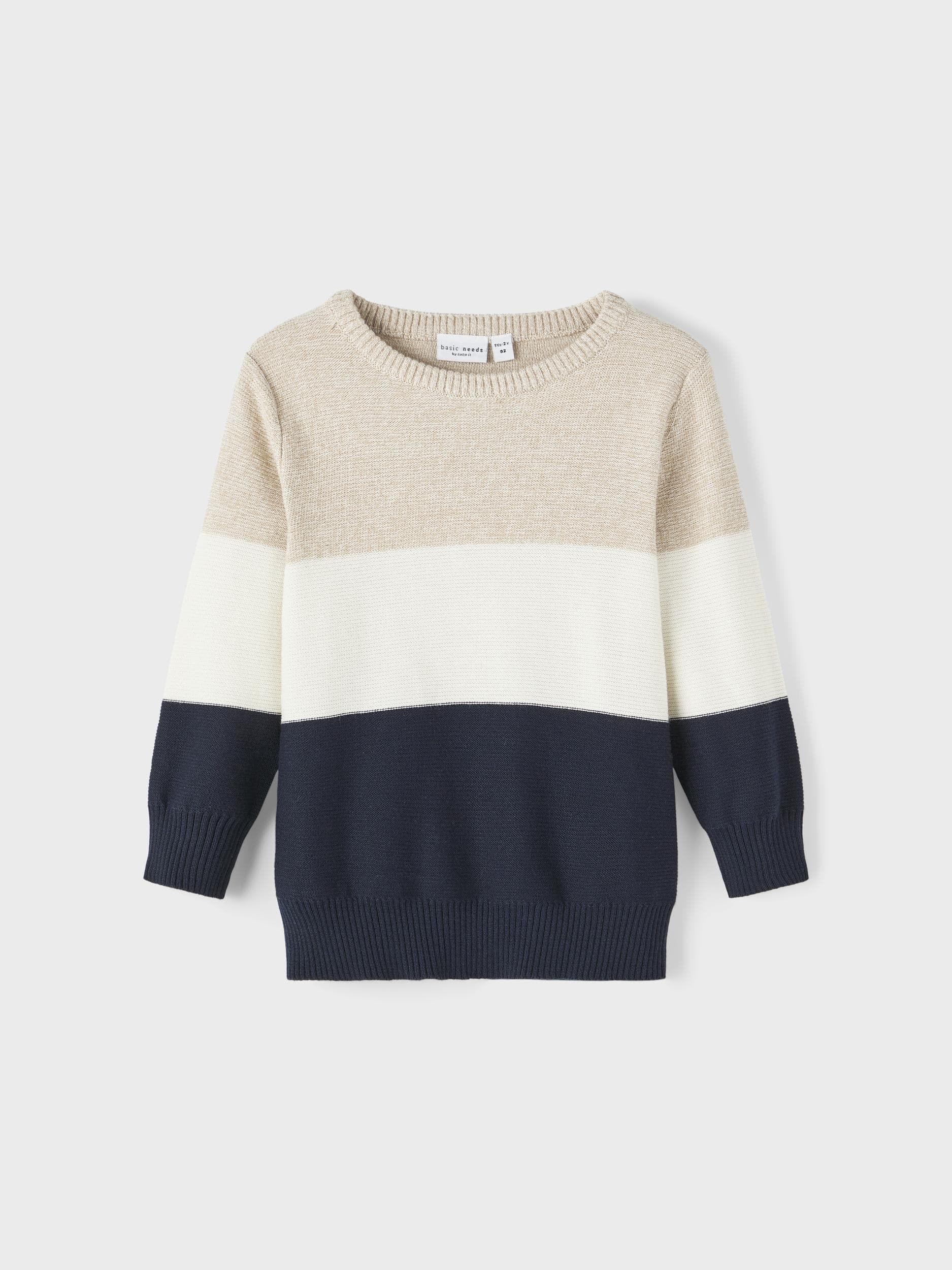 Name It - Stribet pullover beige, sort, hvid 98-logo