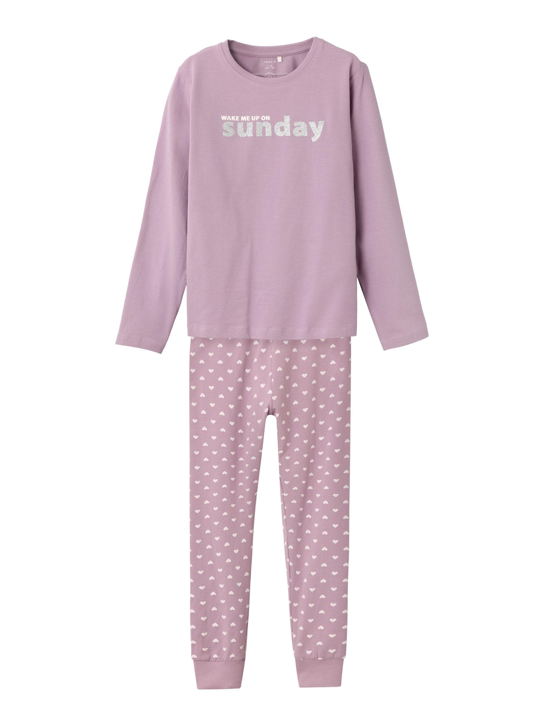 Name It - Pyjamas m/ tekst små hjerter lys lilla 134-logo