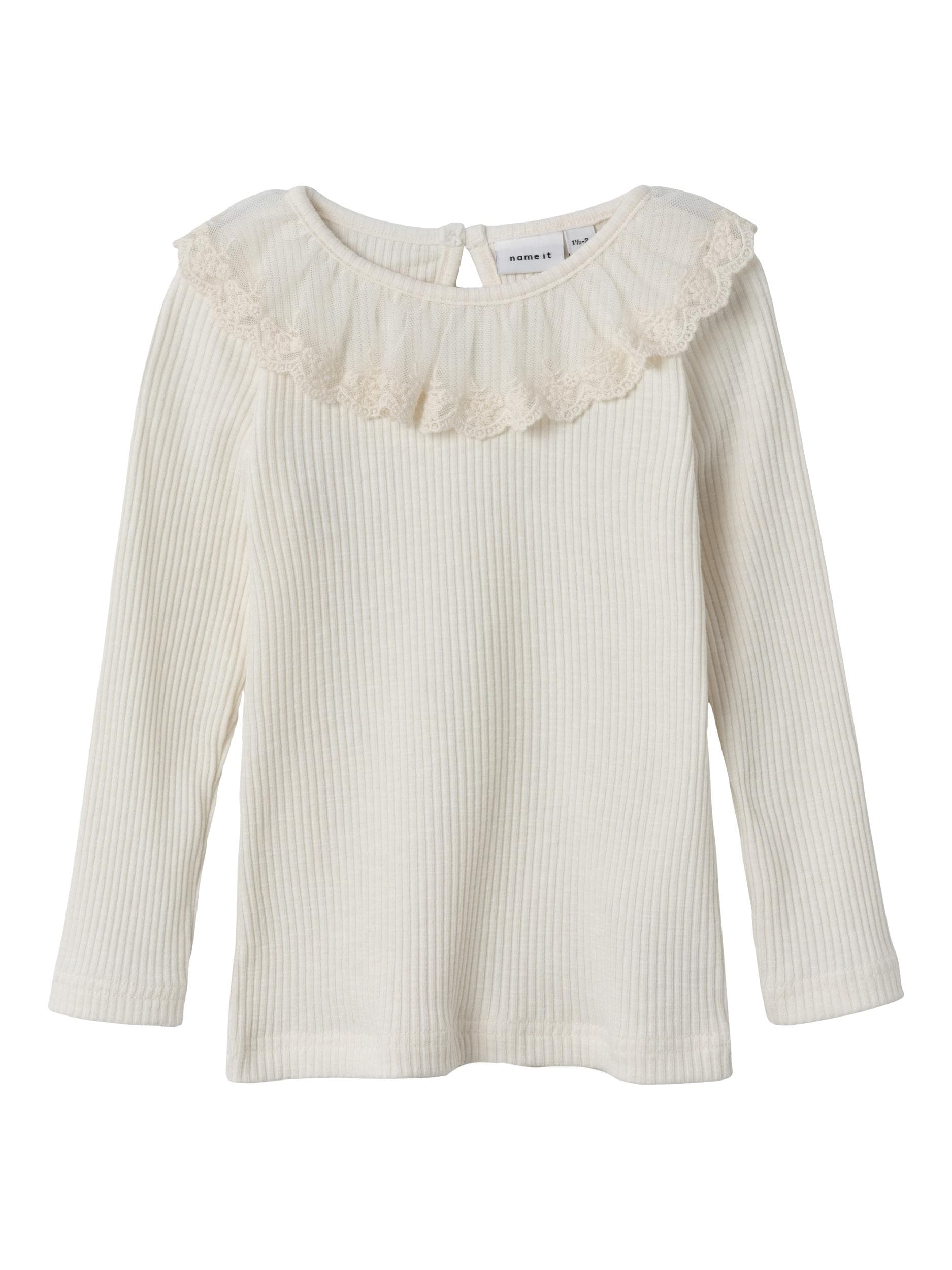 Name It - Langærmet bluse m/ blondekrave hvid 86-logo