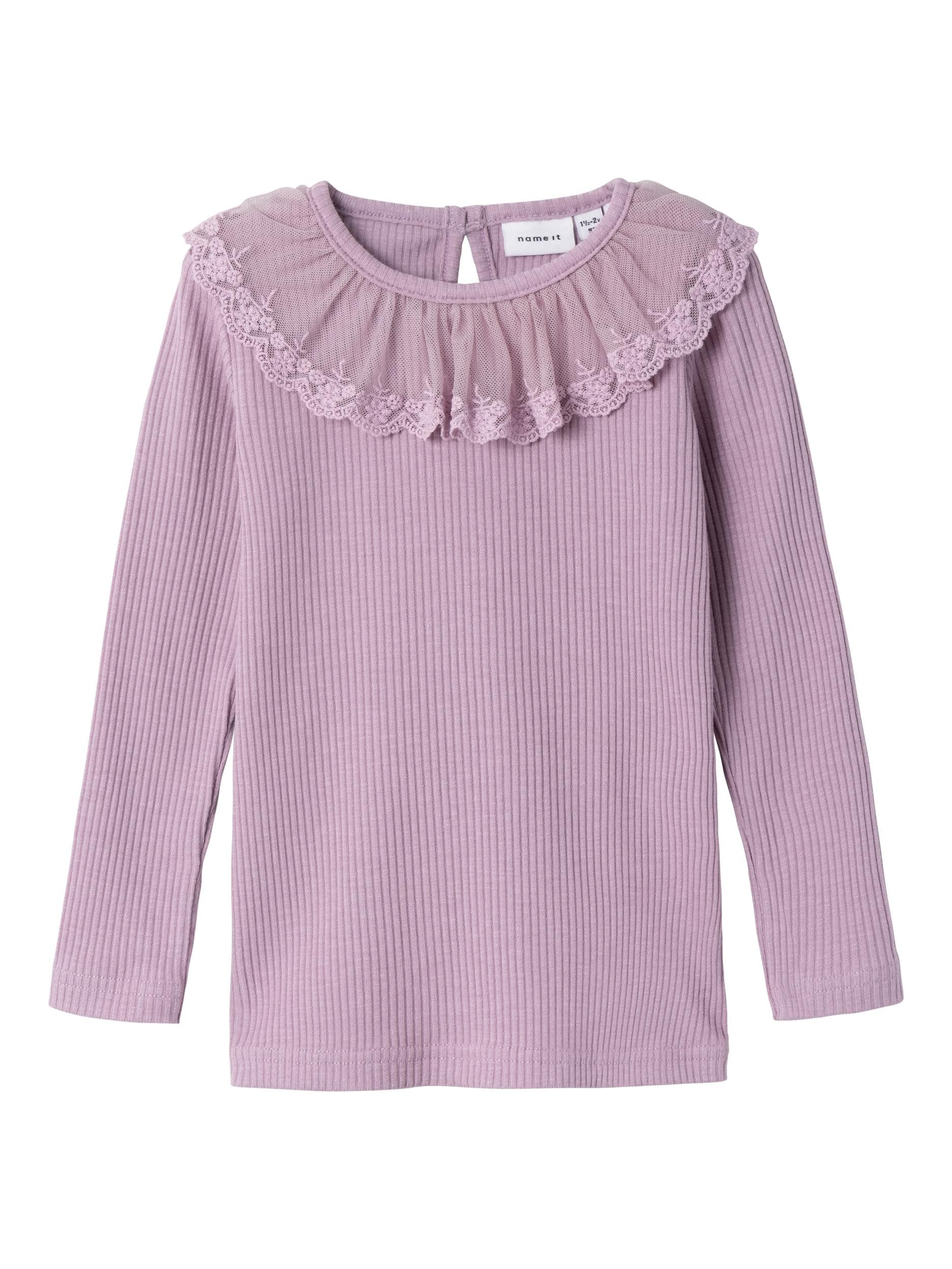 Name It - Langærmet bluse m/ blondekrave lilla 104-logo