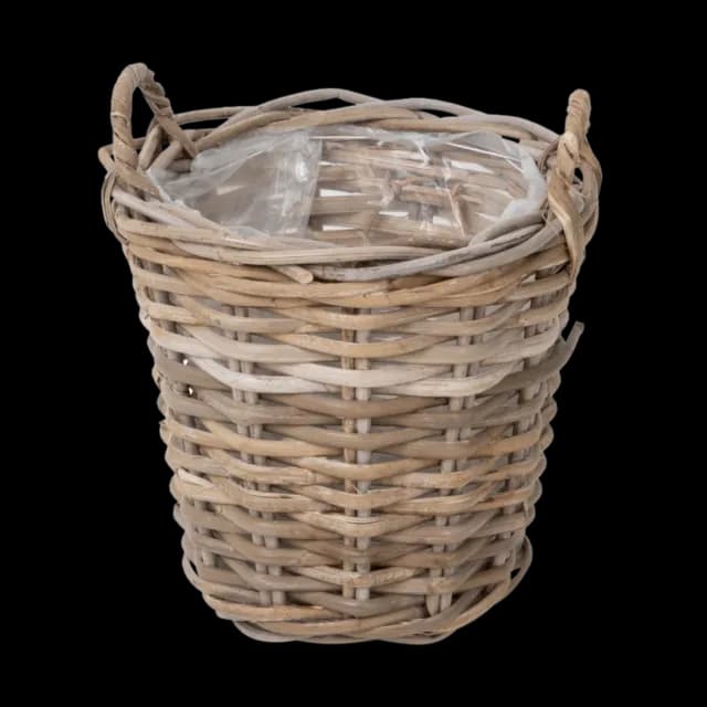 Skinbjerg Plantekurv i Grå Rattan M m. Plast. Ø:28 H:28cm-logo