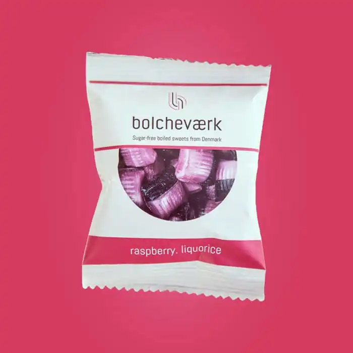 bolcheværk - Flowpack Hindbær & Lakrids 12g. 3 stk. -logo