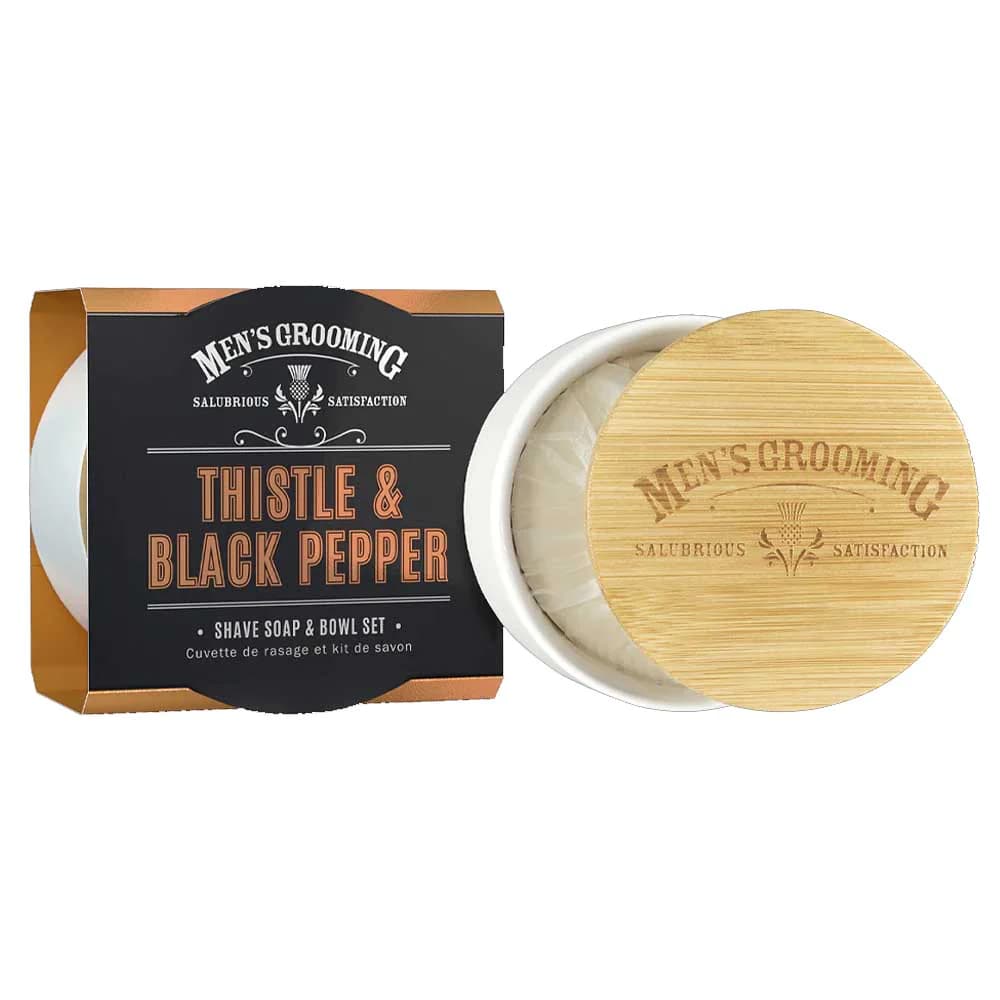 Men´s Grooming Thistle & Black pebber Barbersæbe i skål Set 100g-logo